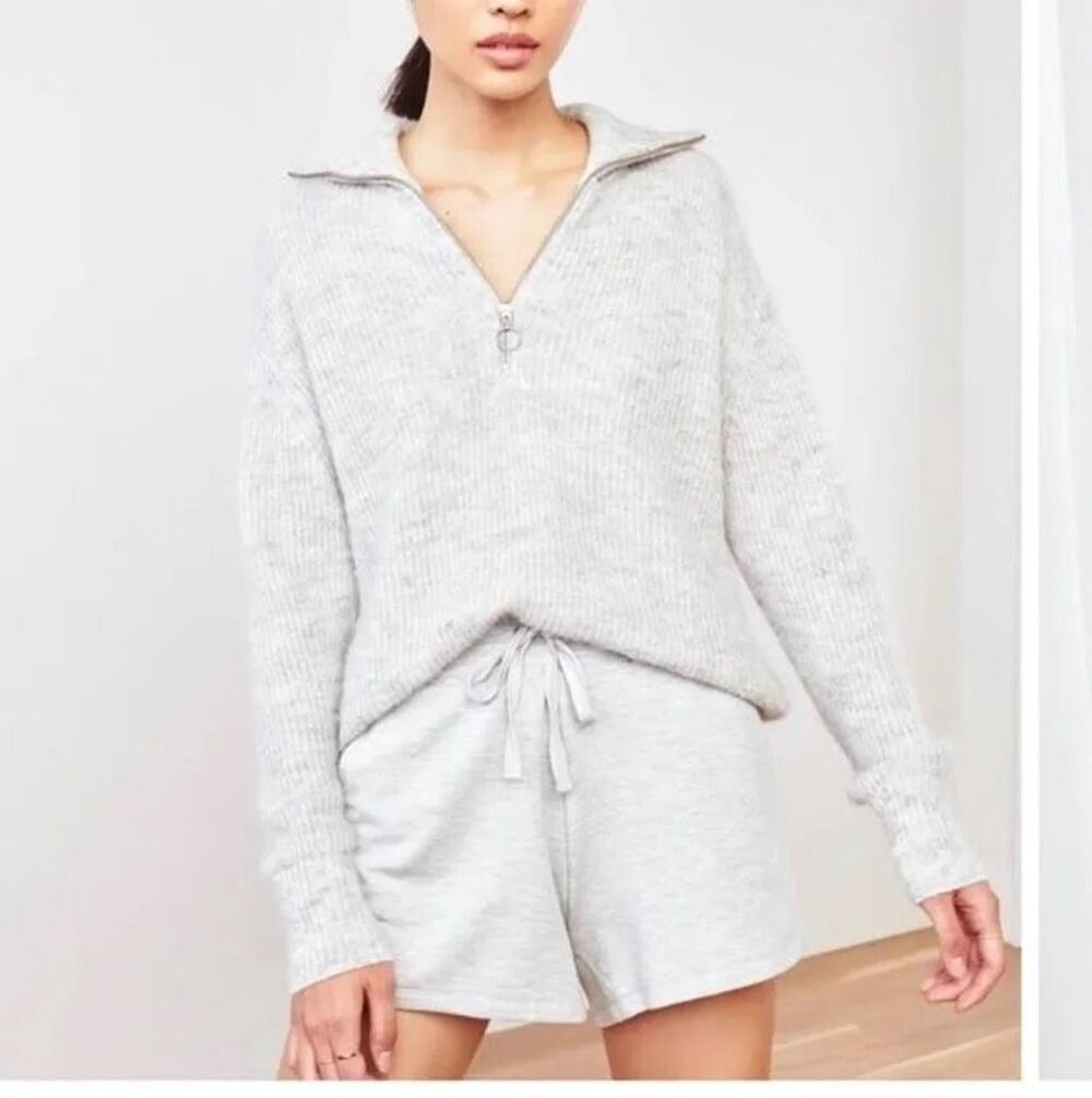 Quince Baby Alpaca Wool Quarter Zip Sweater Light Gray Quiet Luxury Preppy Large